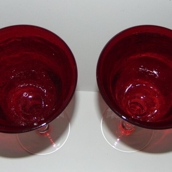Handblown Artland China Ruby Red Goblets Set Of 2 Vintage Glassware Collectible - Picture 4 of 4